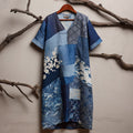 Japanese Style Plant Printed Splicing Retro V-neck Dress elevenforest