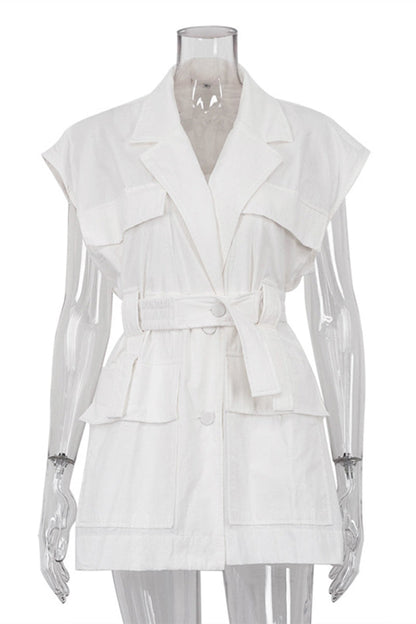 Bandage Pocket Buttons Turn-back Collar Blouses(4 Colors)