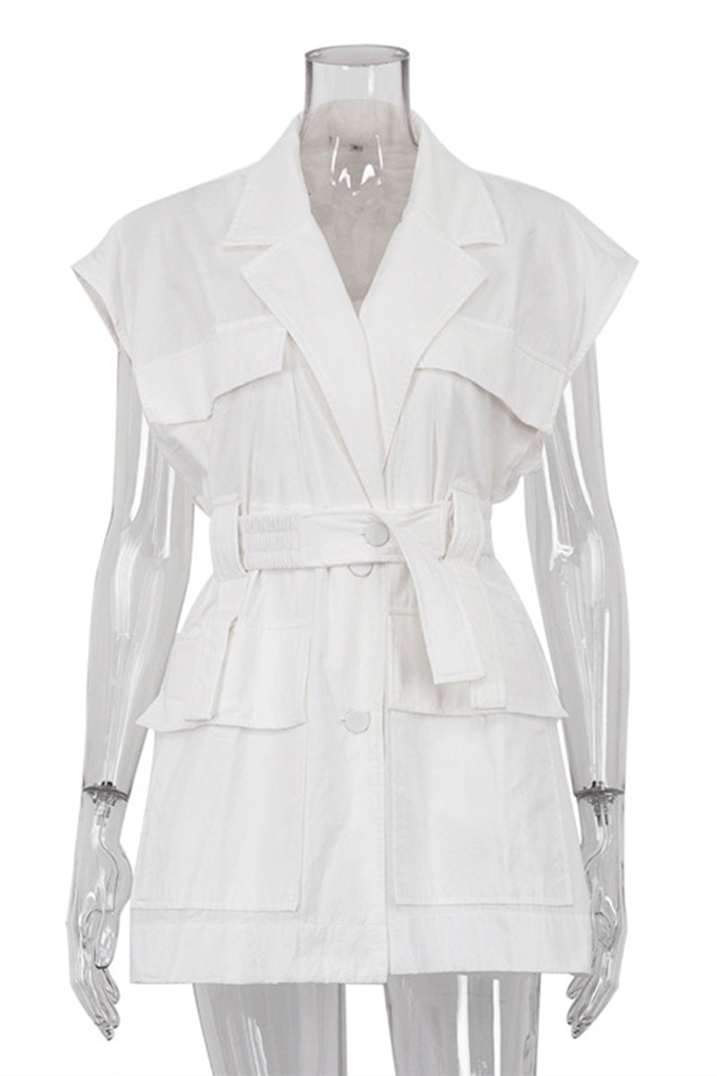 Bandage Pocket Buttons Turn-back Collar Blouses(4 Colors)