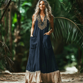 Women's Elegant Bohemian Casual Sleeveless Linen V-neck Maxi Dress elevenforest