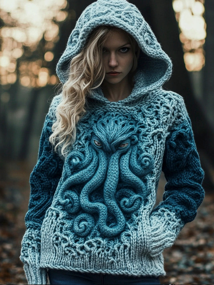 Cthulhu Sea Monster Gradient Women's Hooded Icelandic Sweater elevenforest