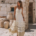 Women's Vintage Floral Embroidered Art Suspender Midi Dress elevenforest