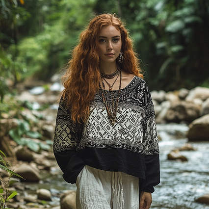 Retro Bohemian Art Embroidery Print Cotton And Linen Blend Loose Blouse elevenforest