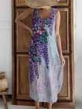 Romantic Purple Floral Embroidered Linen Blend Dress elevenforest