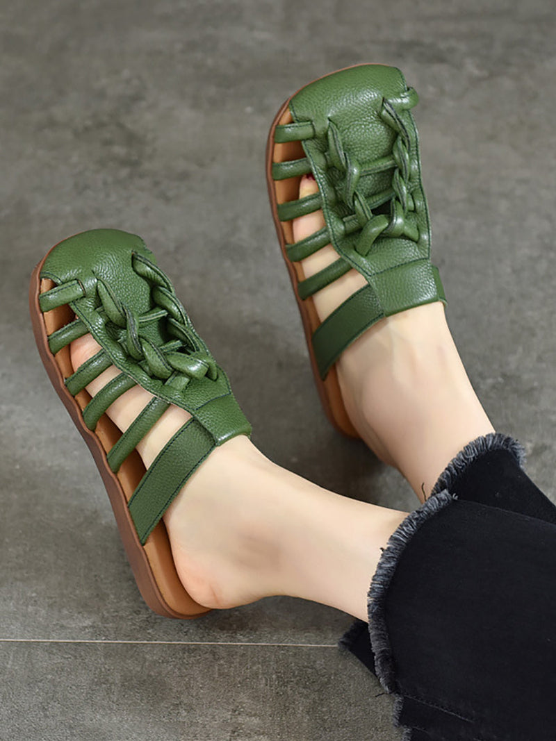 Summer Leather Spliced Flat Slippers Bn1002