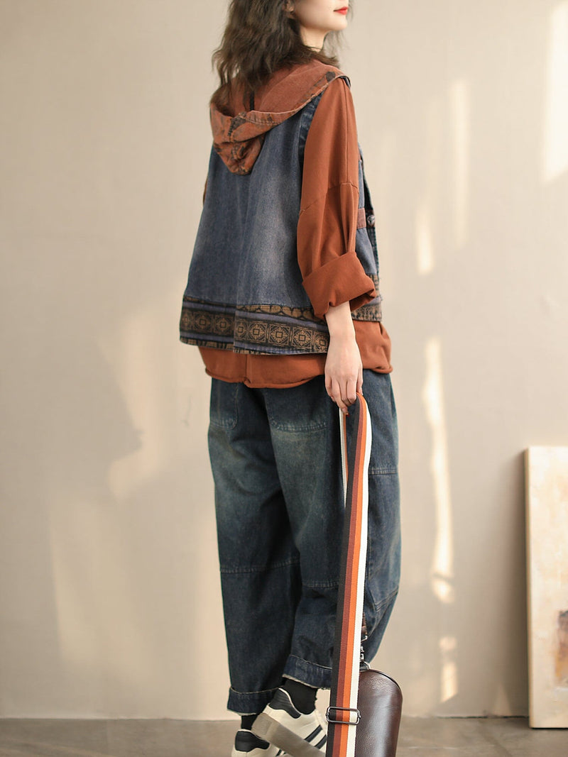 Spring Minimalist Cotton Denim Waistcoat
