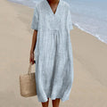 Women Vintage Stripes Casual V Neck Midi Dress elevenforest