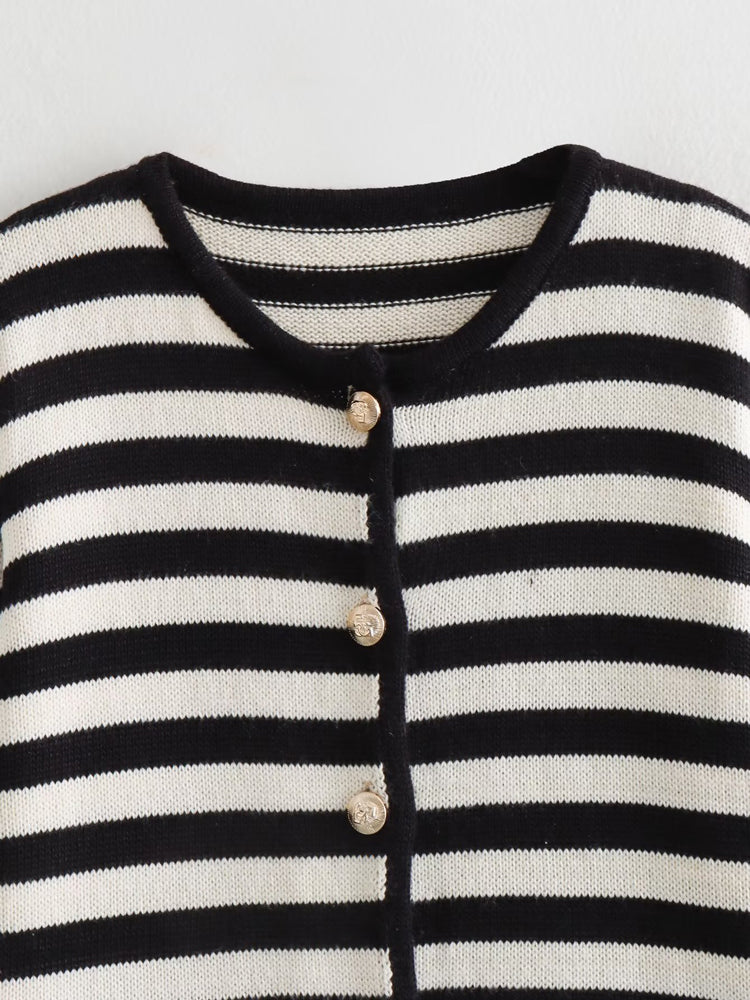 Tossy Zebra Printed Sweater Cardigan Loose Striped High Waist Patchwork Outwear Knitwear Female Coat