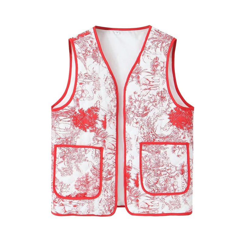 Patchwork Print Quilted Pocket Waistcoat