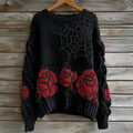 Comstylish Vintage Roses & Spider Web Glitter Embroidered Cozy Sweater