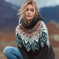 Women's Norwegian Icelandic Jacquard Cozy Knit Hooded Sweater elevenforest
