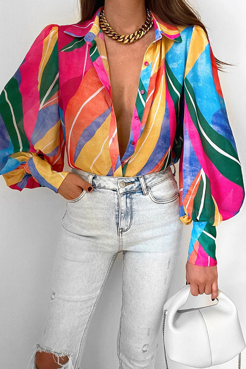 Patchwork Turndown Collar Tops