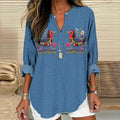 Comstylish Women's Bird And Flower Embroidery V-neck Loose Shirt