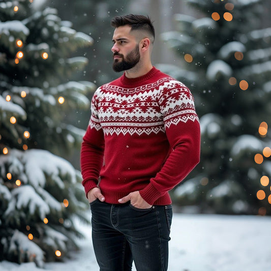 Comstylish Men's Warmth Scandinavian Knit Jacquard Icelandic Art Cozy Knit Sweater