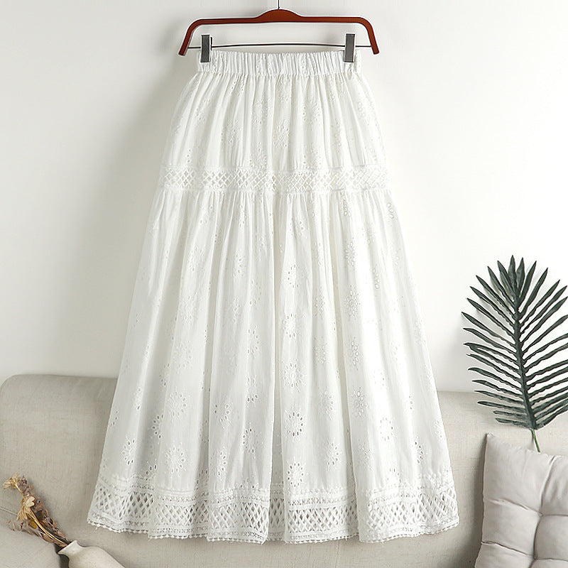 Vintage Lace Embroidered Art Linen Blend Skirt elevenforest
