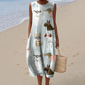 Women's Retro Cute Dogs Art Print Sleeveless Dress elevenforest