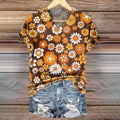 Women's Floral Art Print V-Neck Cotton T-Shirt