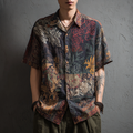 Men's Bohemian Plant Flower Pattern Retro Cotton And Linen Shirt elevenforest
