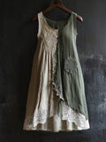 Vintage Lace Patchwork Comfy Linen Tank Dress elevenforest