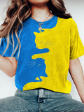 Ukrainian Yellow Blue Cat Print Women's Vintage T-shirt