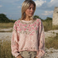 Vintage Boho Roses Pattern Round Neck Comfy Knit Sweater elevenforest