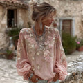 Women's Floral Embroidered Art Round Neck Blouse elevenforest