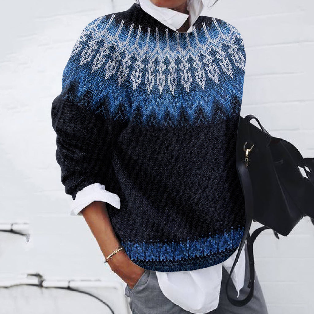 Vintage Tribal Icelandic Knit Contrast Pattern Sweater elevenforest