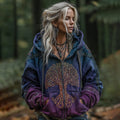 Women's Viking Celtic Knot Tree Of Life Gradient Art Comfort Warm Zip Hoodie elevenforest