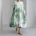 Women's Japanese Art Bamboo Painting Print Midi Dress elevenforest