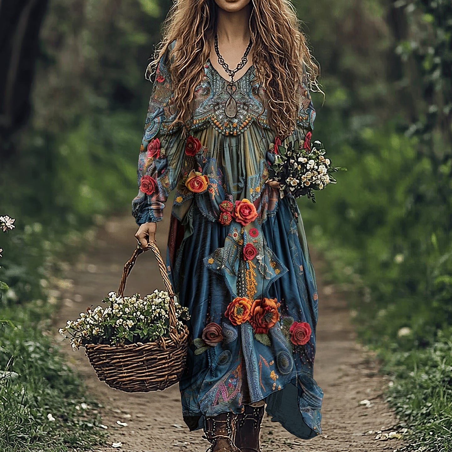 Vintage Floral Print Midi Dress elevenforest