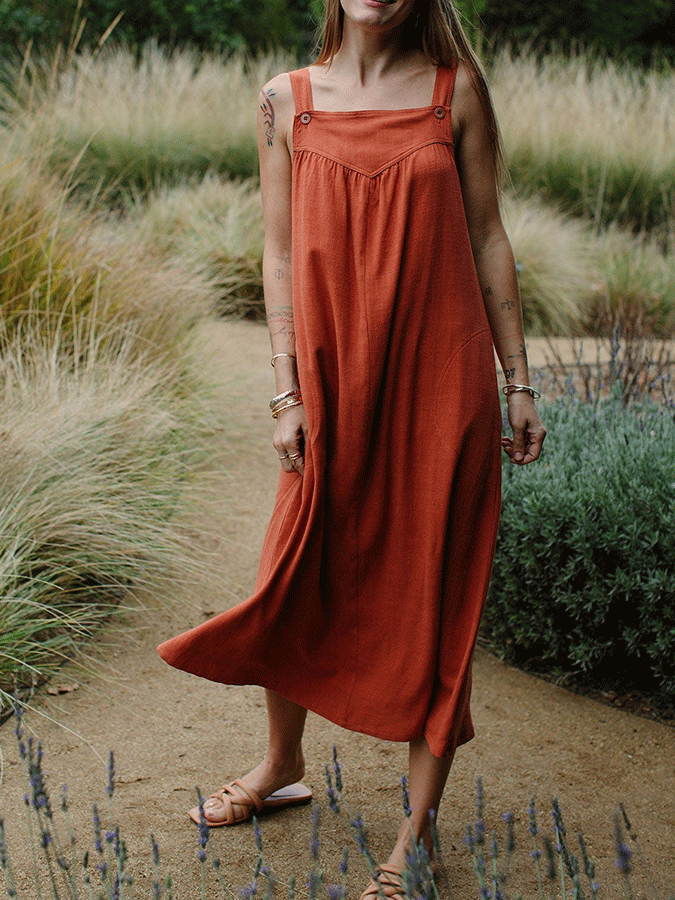 Women'S Casual Cotton Linen Solid Color Dress