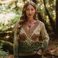 Vintage Gradient Celtic Knot Chunky V-neck Aran Sweater elevenforest