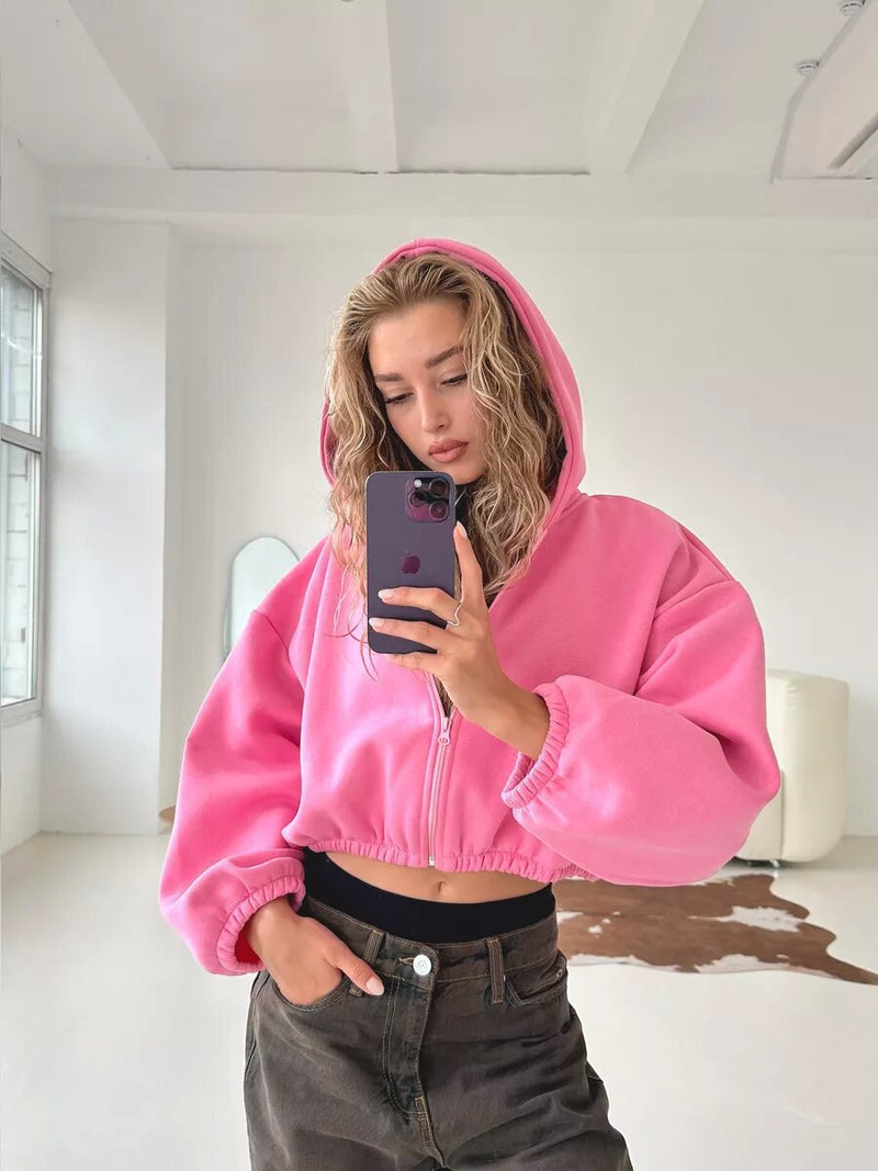 Color Short Sports Hoodie Coat