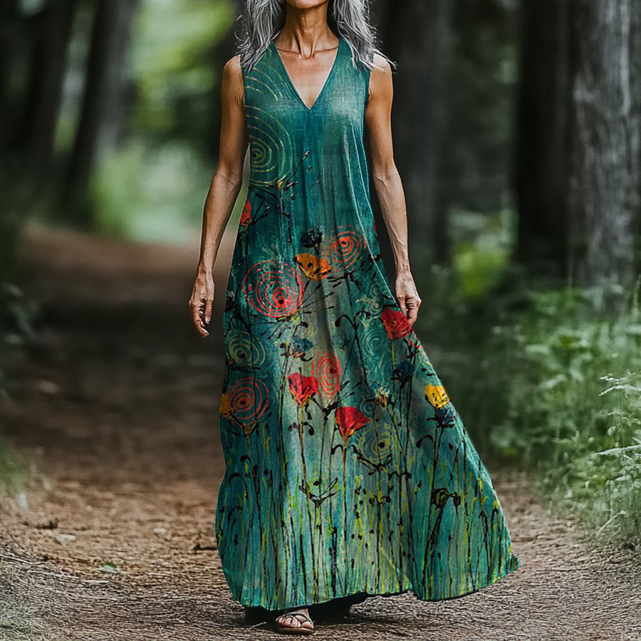 Women's Floral Art Print Cotton Dress elevenforest