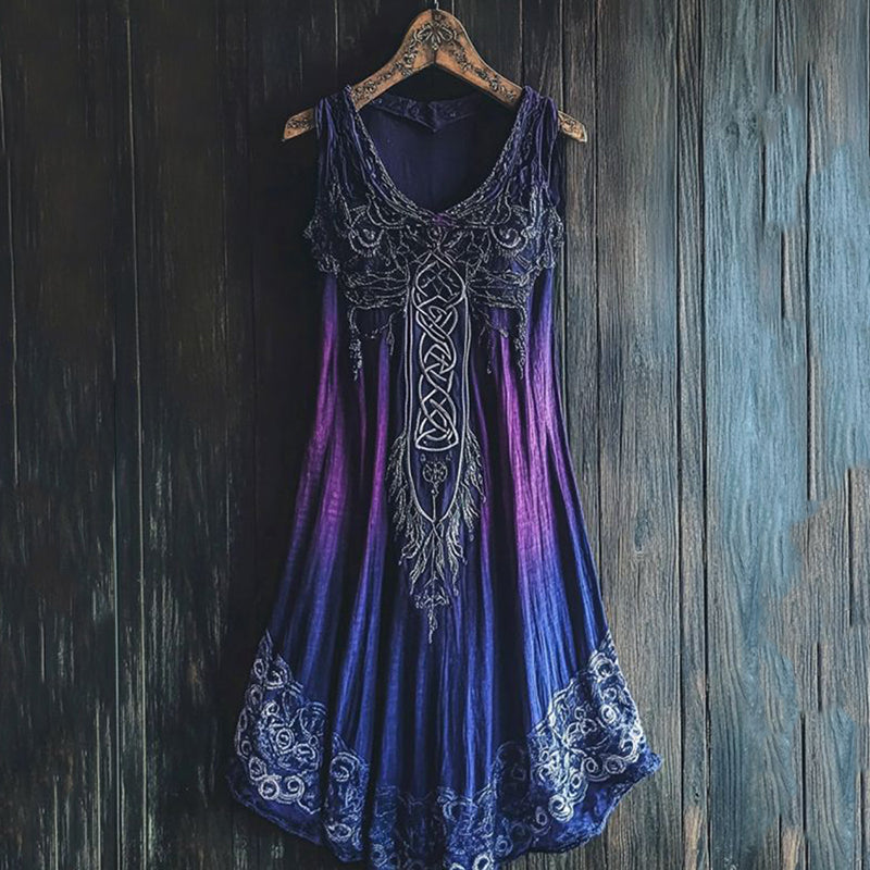Vintage Celtic Gradient Lace Linen Tank Dress elevenforest