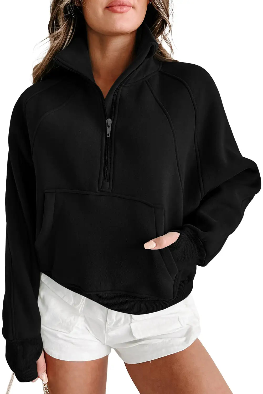 Black Ribbed Thumbhole Sweatshirt