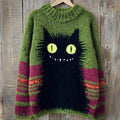Vintage Halloween Black Cat Art Crew Neck Cozy Knit Sweater elevenforest