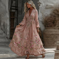 Women's Bohemian Style Rose Patchwork Lace Long-sleeved V-neck Dress elevenforest