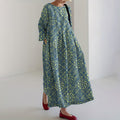 Comstylish Women's Vintage Japanese Geometric Floral Art Print Midi Dress