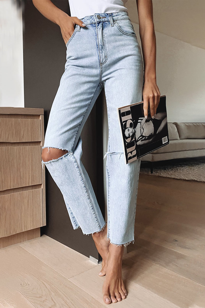 Street Ripped High Waist Regular Denim Jeans