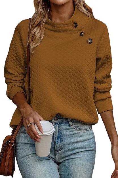 Quilted Chestnut Stand Neck Sweatshirt