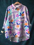 Women's Watercolor Flowers Floral Art Print Casual Cotton And Linen Shirt