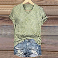 Women's Vintage Ethnic Floral Art Print V-neck Casual T-Shirt