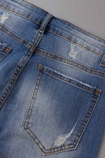 Street Patchwork Ripped Straight Denim Jeans(4 Colors)