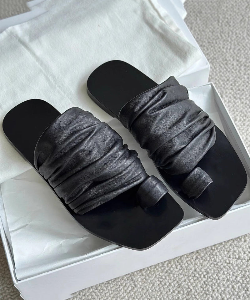 Summer New White Toe Flat Wrinkled Slippers Jj023