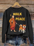 Comstylish Retro Walk For Peace Monks With Aloka Dog Print Crew Neck Sweatshirt