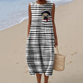 Women's Creative Little Painter French Bulldog Stripe Pattern Art Tank Dress elevenforest