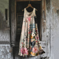 Vintage Floral Print Linen Blend Tank Dress elevenforest