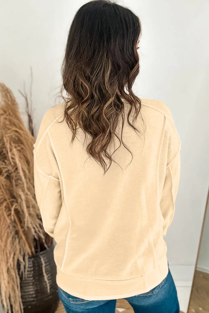 Beige Patchwork Pullover Sweatshirt