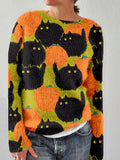Black Cats & Pumpkins Graphic Vintage Cozy Sweater elevenforest